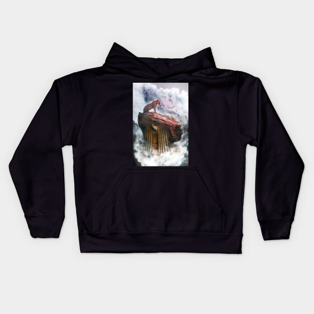 Ancient African Leopard Mountain Statue Kids Hoodie by Glass Table Designs